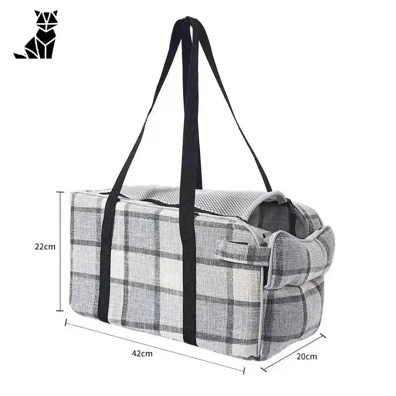 Le sac de sport à carreaux gris pour le siège auto de voyage pour chats, parfait pour les voyages en voiture avec des animaux